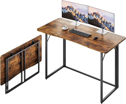 JOYMOOP Folding Desk Rustic Brown - 47.2", No Assembly Foldable Desk for Home, Office - Large Size, Wooden Top Folding Computer Desk for Working, Writing, Studying