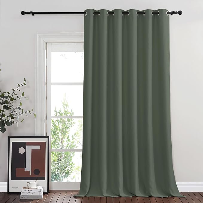 NICETOWN Blackout 108 inch Curtain for Sliding Glass Door, Grommet Wide Window Treatment Room Divider Sound Reducing Privacy Drape for Bedroom, W80 x L108, Dark Mallard, 1 Panel