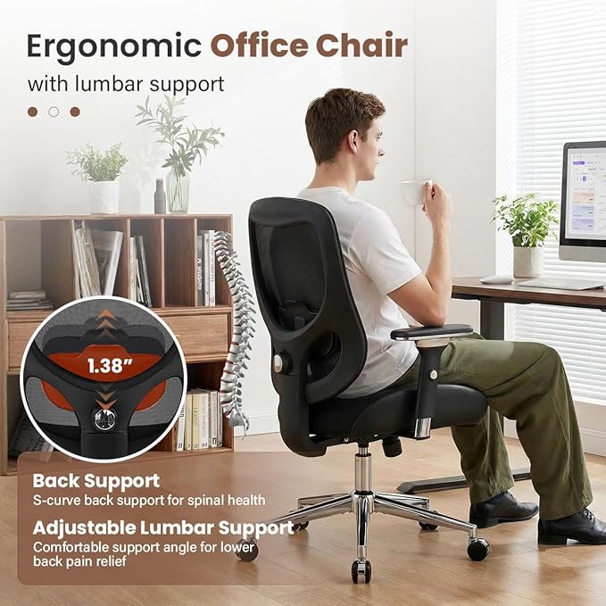 700lbs Big and Tall Office Chair for Heavy People Ergonomic Mesh Desk Chair with Wide Thick Seat Cushion,Adjustable Lumbar Support and 4D Armrests for Aitting All Day