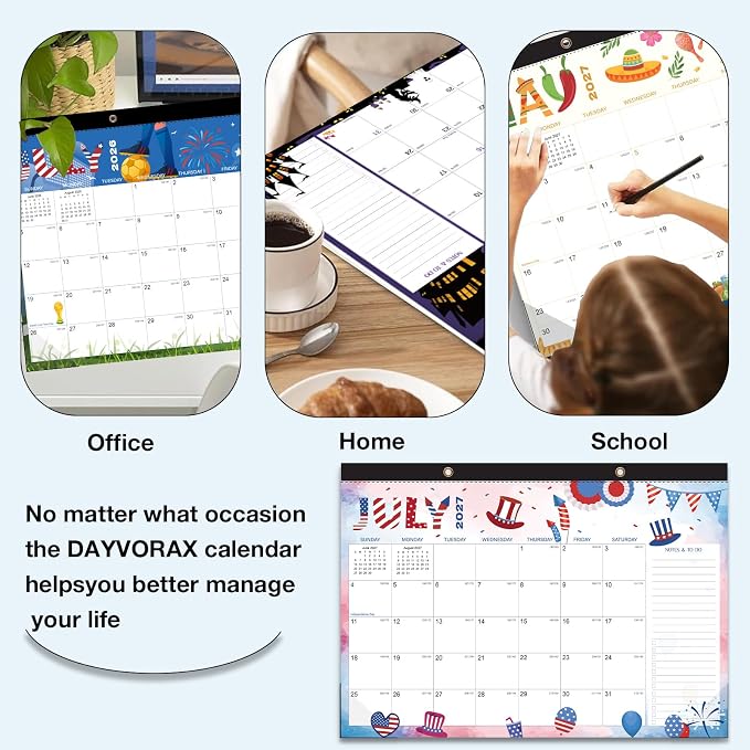 Desk Calendar 2026-2027- 18 Month Desk Calendar july 2026-2027 Dec,17" x 12", Large Monthly Desktop Calendar with Daily Blocks, Thick Paper, Corner Protectors (2 Stickers Included)