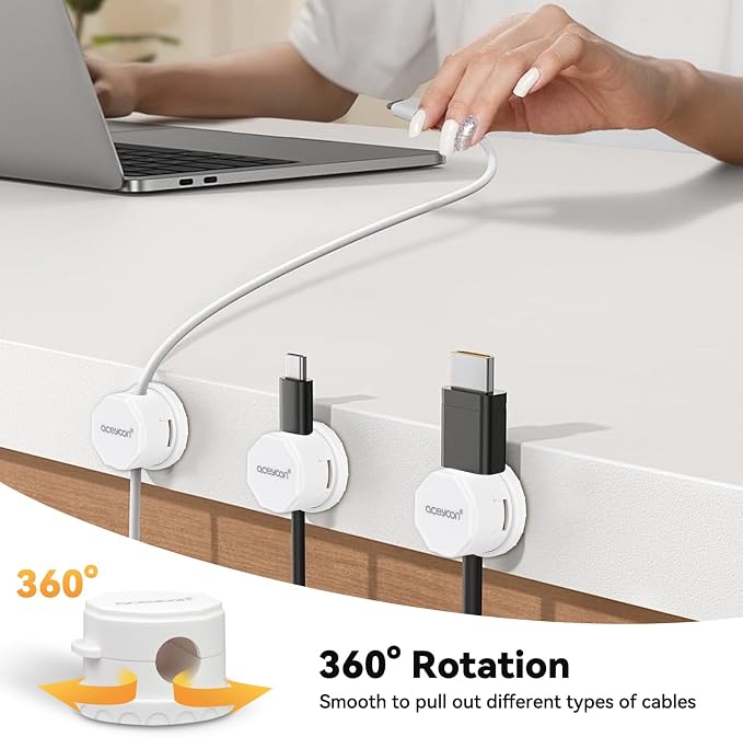 aceyoon 12 pack Cable Organizer Clips Magnetic Self-adhesive Cable Management Holder Easy Open Cord Holders for Nightstand, Office, Desk, Desk Organizers and Accessories