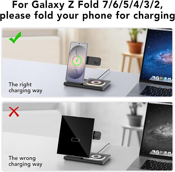 Wireless Charger for Samsung Charger (Foldable & Nightlight),3 in 1 Charging Station for Samsung S26 Ultra/S25/S24/S23/S22/Note20 Z Fold Flip7, Travel Charger for Galaxy Watch 8/7/6/5/4/3/Galaxy Buds4