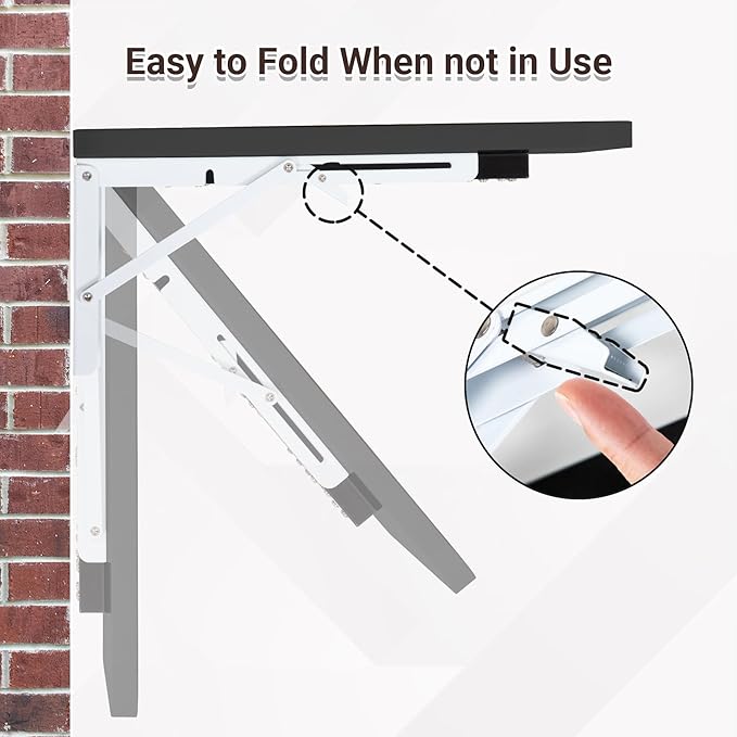 Wall Mounted Folding Desk 23.6” x 15.7”, Drop Down Table with Metal Collapsible Brackets, Folding Wall Table for Small Spaces, Home, Office, Kitchen, Laundry Room-Black