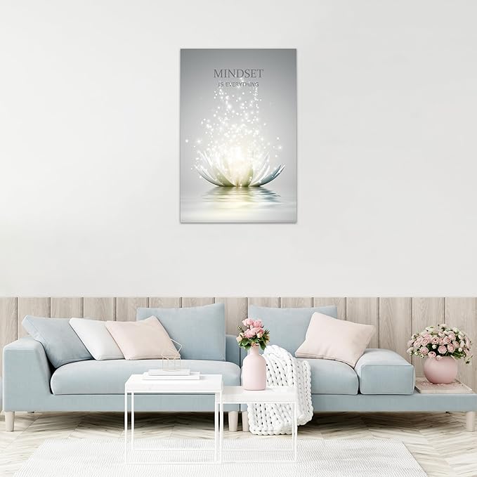 Lotus Flower Wall Art Canvas Mindset Motivational Quotes Poster for Zen Office Wall Decor Spiritual Meditation Prints Artwork Framed (24 x 36inches)