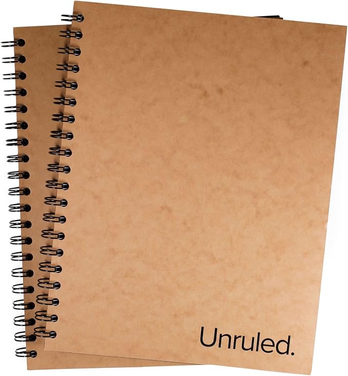 Blackout Blank Spiral Notebook/Journal, 55 Sheets of Premium 70lb Black Paper, 10.5" x 8", Recycled and Sustainable, Toned Sketchbook for Visual Notetaking, Pack of 2