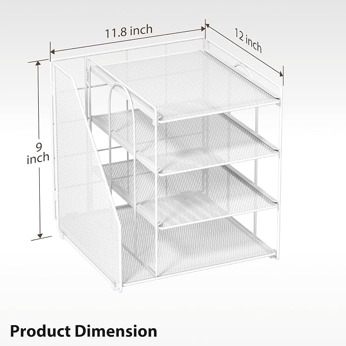White Desk Organizer and Accessories, 4-Tier Paper Organizer for Desk, Office Accessories & Workspace Organizers and Desktop Storage for Office Supplies (White)
