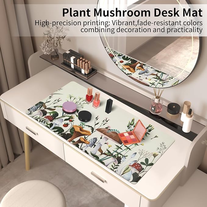 Bloss Mushroom Desks Pad, Clearance Overstock Limited Stock Discontinued Size 31.5" x 15.7" Large Leather Mouse Pad for Desktop, Desk Mat for Keyboard and Mouse,Waterproof Computer Laptop Desk Mat