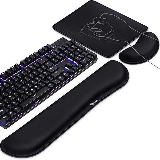 Gimars 3Pcs Memory Foam Keyboard Wrist Rest, Mouse Pad Wrist Support for Easy Typing Pain Relief, Ergonomic, Comfortable Keyboard Mouse Pad Set for Computer, Laptop, Home & Office