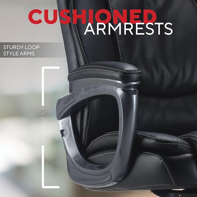 Staples Lockland Ergonomic Managers Office Chair, Big & Tall Cushioned, Adjustable Height, Metal Frame, Bonded Leather, for Workspace, Home, or Gaming, Black