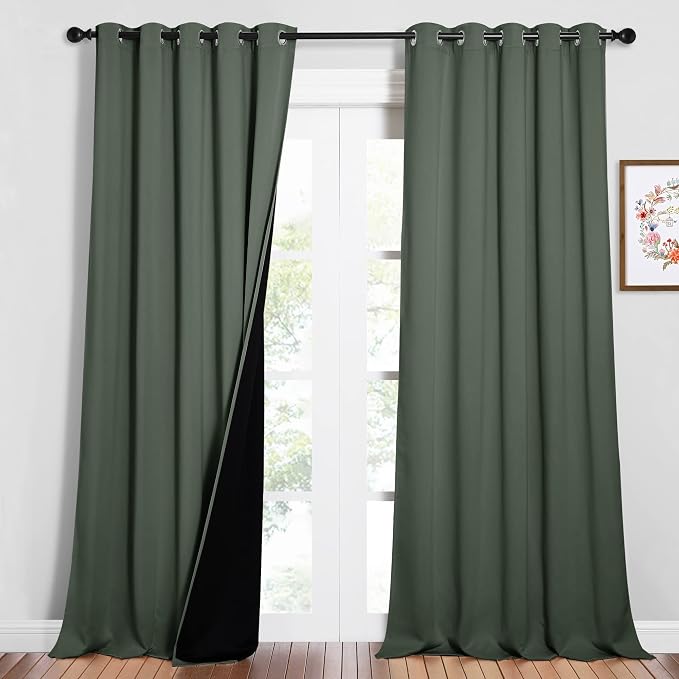 NICETOWN Full Shading Curtains for Windows, Super Heavy-Duty Black Lined Blackout Curtains for Bedroom, Privacy Assured Window Treatment (Dark Mallard, Pack of 2, 62 inches W x 95 inches L)