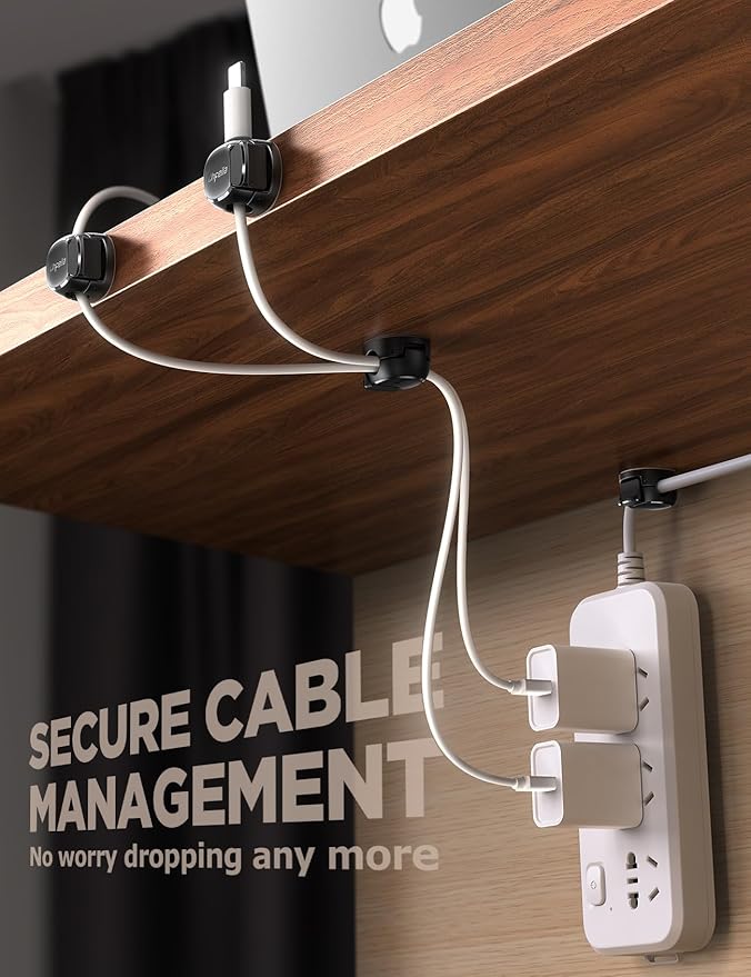 8-Pack Cable Clips, Dorm Room Essentials - Chfeila Cord Organizer with Max Adhesive, Cord Holder for Nightstand, Home Office Desk Accessories for Men & Women, College Dorm Room, Cubicle Accessories