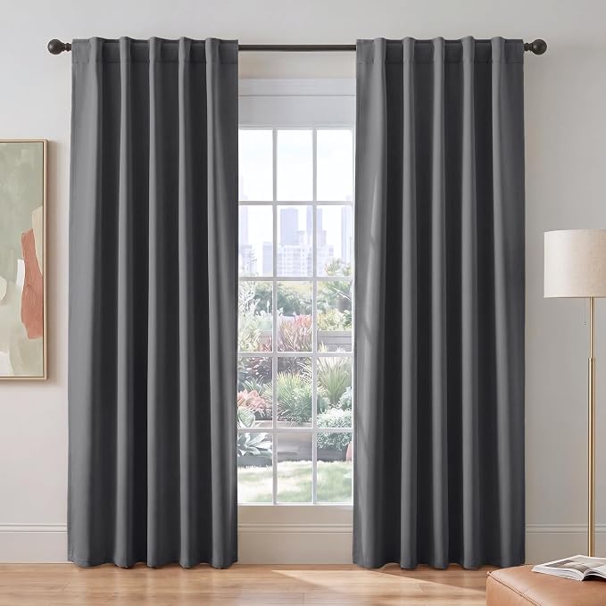 PONY DANCE Blackout 80 inch Length Curtains 2 Panels Set, Thermal Insulated Solid Back Tab Window Drapes for Closet, Temporary Room Divider Curtains for Bedroom Sliding Door, W 42 x L 80 inch, Grey