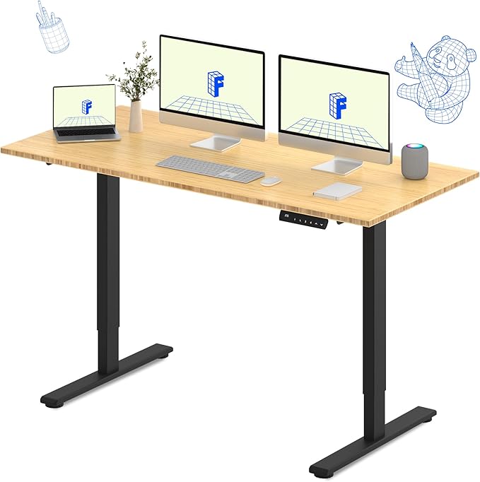 FLEXISPOT E3 Bamboo Dual Motor 72 x 30 Electric Standing Desk Sit Stand Up Desk, Holds 220 lbs, Adjustable Height w/Memory Presets, Solid Bamboo Desktop & Black Frame, Ships in 2 Boxes