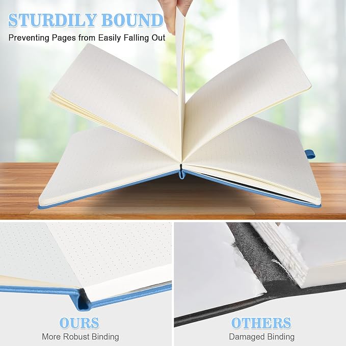 OMEYA Bullet Dotted Journal Notebook 4 Pack: 160 Pages Per Pack, A5 Medium Size(5.75" × 8.38"), 120 GSM Thick Paper, Leather Dotted Notebook, Hardcover Dot Grid Notebook, Dot Journal for Wrting, Gift