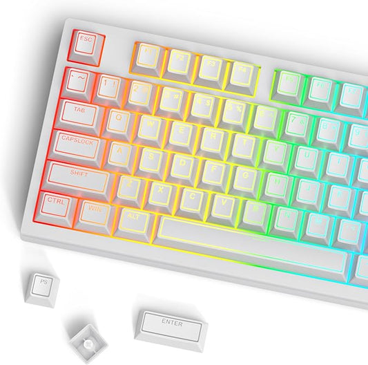 Guffercty kred 142 Key White Keyboard Keycap Set, Cherry Profile PBT Shine Through Translucent Characters Compatible with MX Switches(Ray Edge White)
