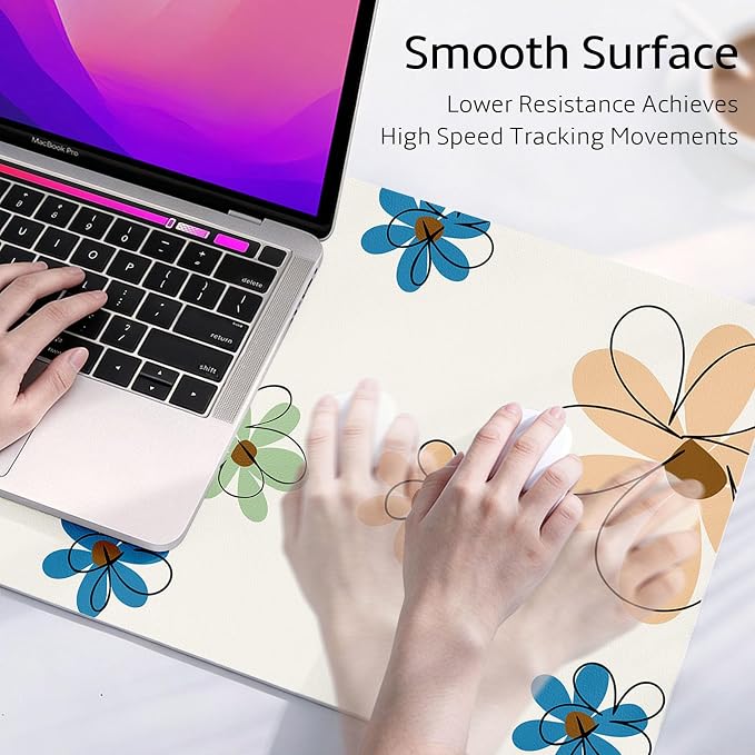 Mouse Pad Leather Desk Mat Large Keyboard Cute Office Desktop Computer Laptop XXL Long Big Aesthetic Modern Design Women Girls Gaming Gamer Oversized Wide Mousepad 31.5"x15.7", Line Flower