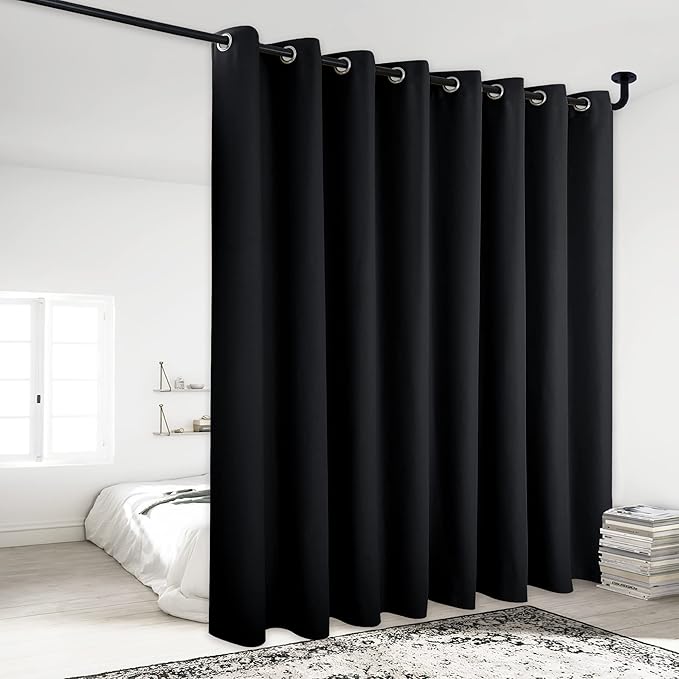 NICETOWN Light Reducing Grommet Curtain - (W120 x L84, Black, 1 Piece) Tripe Woven Textured Soft Curtain Panel for Living Room, Large Window Drape