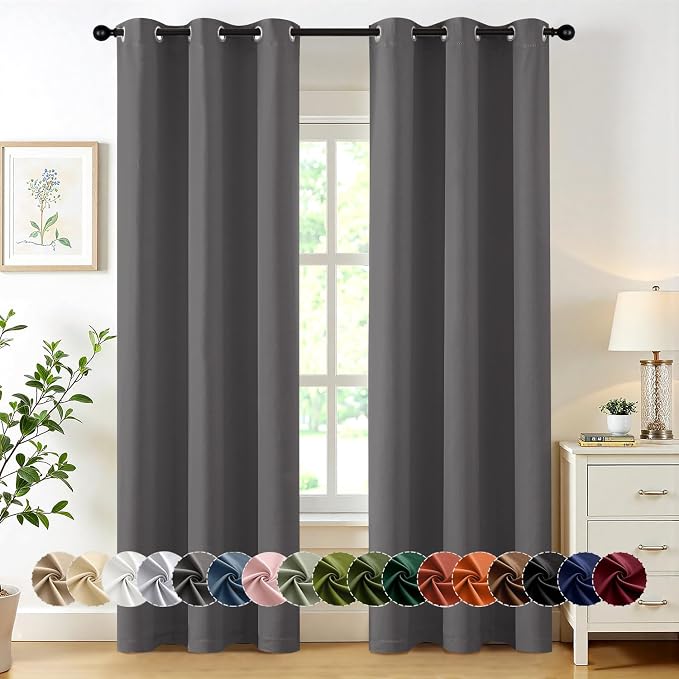 MIULEE Blackout Curtains for Bedroom Living Room 2 Panels, Thermal Insulated Room Darkening Drapes Grommet Noise Reducing Light Blocking Window Treatments 72 Inches Long 40x72 Inch Gray
