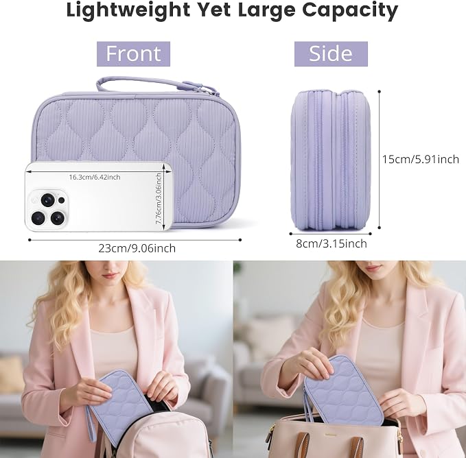 Skycase Tech Pouch - Lightweight Electronics Organizer Travel Case - Double Layers Cable Organizer - All-in-One Storage Bag for Charger, Cord, Phone, Flash Drive, Essentials - XL