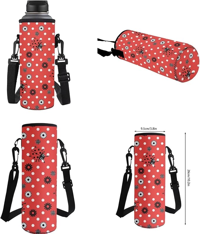 WELLFLYHOM 4 PCS Red Polka Dot Ladybug 17 Inch Backpack for Girls Ages 8-12 | Complete School Backpack Set with Matching Lunch Box, Pencil Case and Water Bottle Sleeve, Durable for Junior High Students