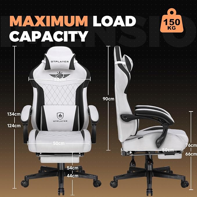 GTPLAYER Gaming Chair with Footrest, Ergonomic Office Chair 400lbs Heavy Duty, Big and Tall Computer Desk Chair with Lumbar Support and Headrest, Breathable Tech Fabric, 90-155° Recline Grey