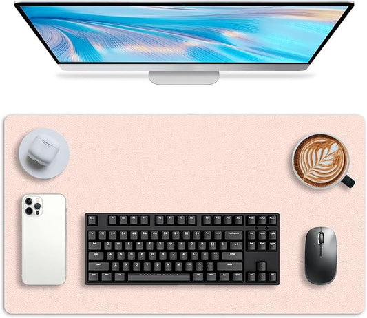 Leather Desk pad Protector,Large Mouse Mat Laptop Desk PadLaptop Computer Desk Keyboard Mat for Office/Work/Home/Decor (Pink, 37 * 18in)