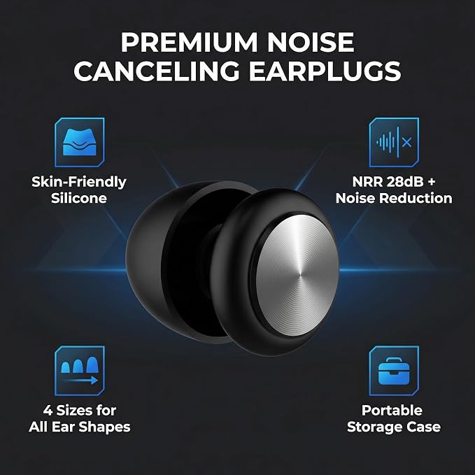 Ear Plugs for Noise Reduction – Reusable Silicone Earplugs with Filter Technology for Sleeping, Travel, Focus, Concerts & Motorcycling Ear Plug +8Tip (Bullet-Black)
