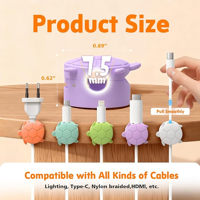 Rotatable Cable Clips, 8 Pack Cord Holder for Nightstand Multicolor | Self-Adhesive Cord Clips, Dorm Room Essentials, Cable Holder for Cords, Cord Management for Desk Office Car Wall