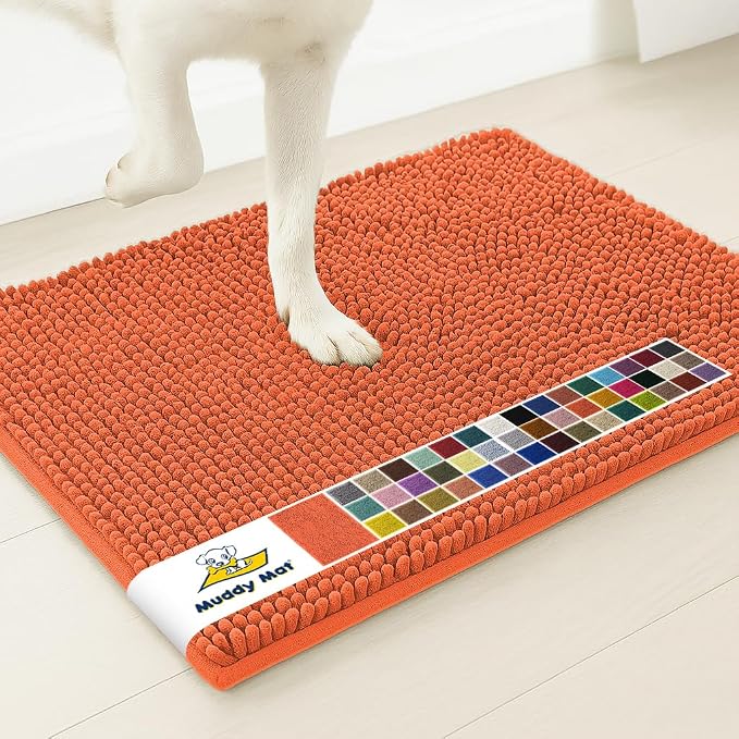 Muddy Mat® | Super Absorbent Door Mat Indoor, Microfiber Quick Dry Chenille Entryway Rug, Non-Slip Front Door Mat, Indoor Mats for Entryway, Machine Washable Pet Rug, Coral 19" x 30"