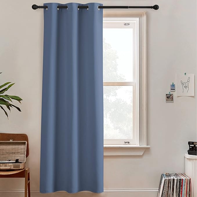 RYB HOME Blackout Curtains 84 inches Long Privacy Energy Efficiency Curtains for Bedroom Living Room Home Office Loft Doorway, W 60 x L 84 inch, Stone Blue, 1 Panel