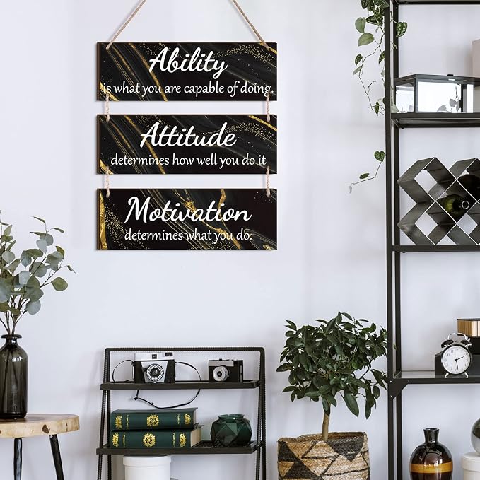 Jetec Office Wall Decor Sign Inspirational Motivational Plaques with Sayings Rustic Wooden Hangings Ability Sign for Coworker Holiday Gift Office Home Artwork Decoration(Black)