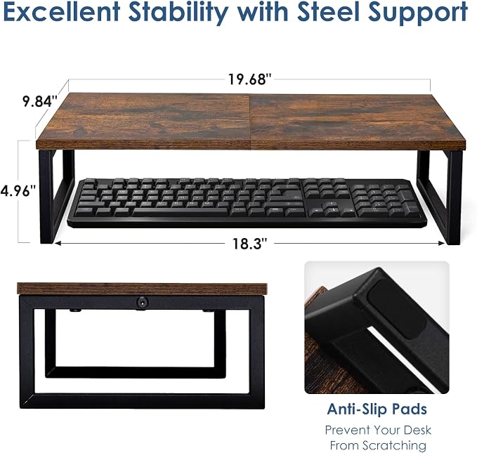 ARCOBIS 20 Inch Monitor Riser | Wood & Metal Computer Monitor Stand Riser for Desk, Rustic Brown