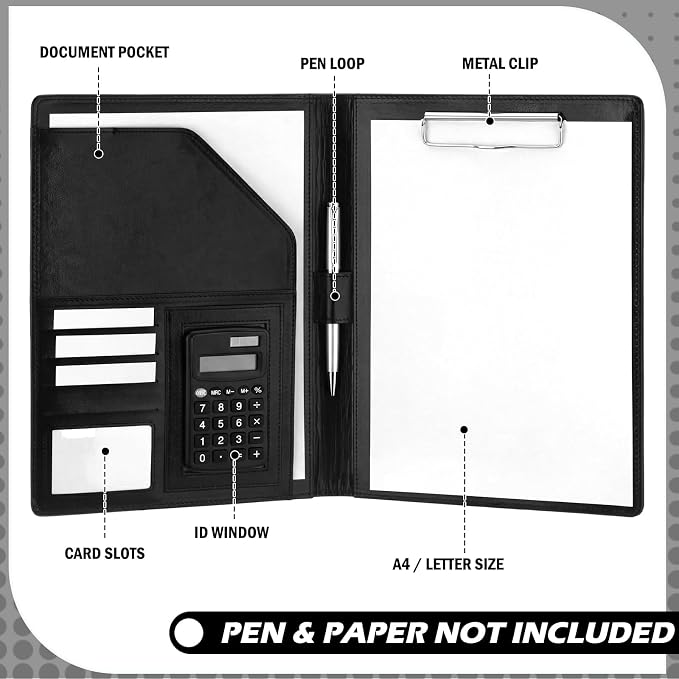 Fuyoooo 20 Pcs Bulk Professional Padfolio with Clipboard Leather Portfolio Folder Binder Legal Pad Holder for A4 Letter Size Notepad Resume Ideal Organizer for Business Office Conference (Black)