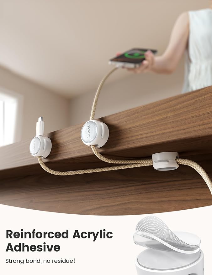 Lamicall 12 Pack Magnetic Cable Clips, Crystal-Clear Cord Organizer | Silver Shine, Strong Adhesive Phone Charging Cord Holder for Nightstand Desk Office, Home Organization Accessories