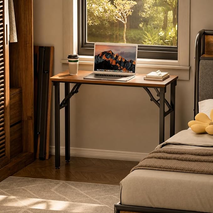 Folding Desk Foldable Desk - Folding Table for Small Spaces, Portable Compact Laptop Workstation for Computer Tasks, Study, Craft, Sewing, Home Office, Bedroom, Dorm and Narrow Space Storage