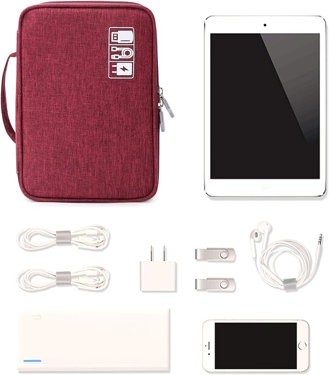 Lanola Travel Cable Organizer Bag, Electronic Accessories Case Portable Double Layer Cable Storage Bag for Cord,phone,Charger, Flash Drive, Phone, SD Card,Personal Items - (Red)