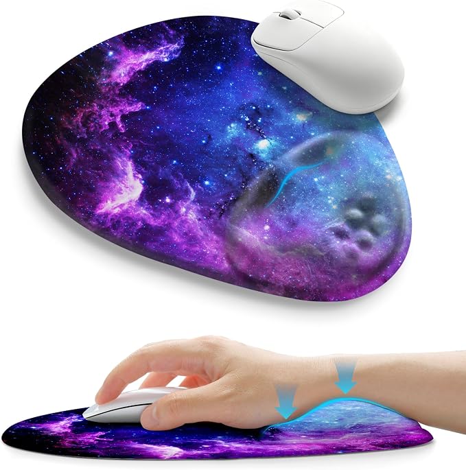 Palm-Rest and Wrist-Hugging Mouse Pad Wrist Rest, Ergonomic Wrist Support with Curve Fitting Cushioned Memory Foam for Carpal Tunnel Pain Relief, 9.9 x 8.3 Inch, Galaxy