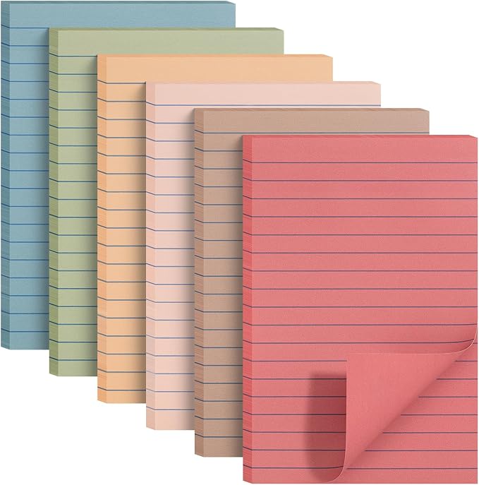 Mr. Pen- Lined Sticky Notes, 4" x 6", 6 Pads, 60 Sheets/Pad, Vintage Color | Sticky Notes with Lines, Ruled Post Stickies, Memo Pads, Self-Stick Note Pad for Office, School, Home, Study