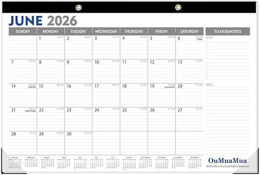 OuMuaMua Extra Large Desk Calendar 2026-2027, 20"x 30" Jumbo Desktop Wall Calendar from Jun. 2026 through Dec. 2027, 19-Month Paper Hanging Planner with Julian Date To-do & Notes, Corner Protectors for School Home Office