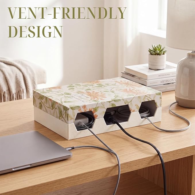 SiliFine Book Shape Cable Management Box Decorative Book Cord Hider Organizer Magnetic Organizer Box for Bedside Table Home Office, 11.8 x 7.8 x 3 Inches (Vintage Floral)
