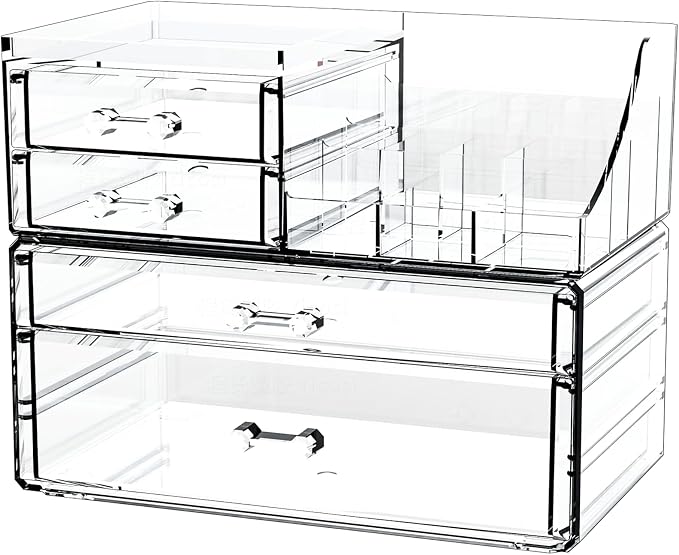 Small Make up Organizers and Storage with 4 Drawers,Clear Skincare Organizers,Cosmetic Storage for Dresser Top Organizer,Bathroom,Vanity,Countertop Makeup Organizers for Skin Care and Beauty Organizer