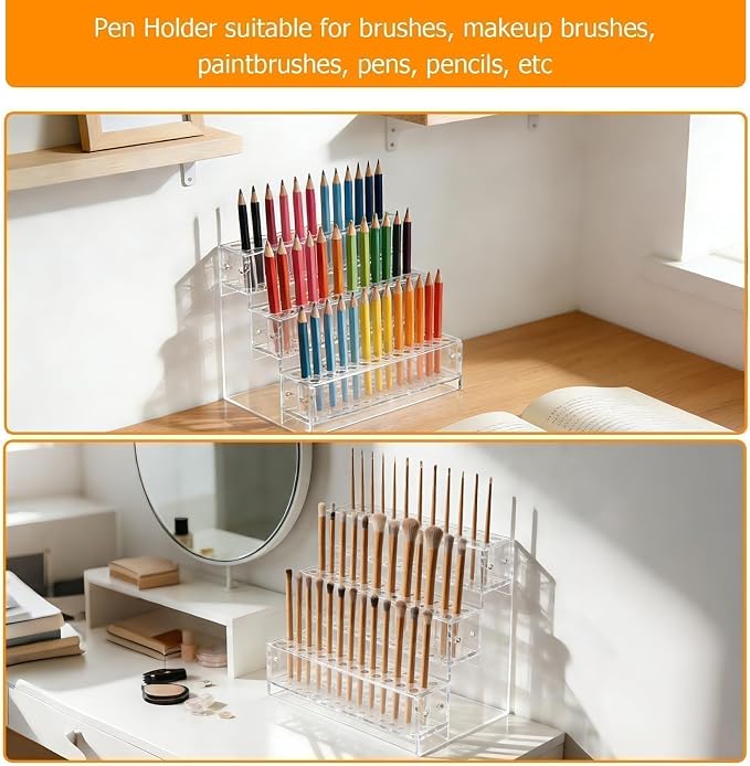 144-Slots Pen Holder for Craft Shows,3-Tier Acrylic Pen Display Stand Holders for Vendors,12mm Beadable Pens Display Beaded Pens Organizer Paint Brush Storage Makeup Brush Rack for School Essentials