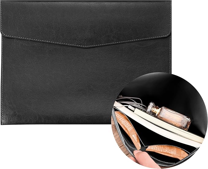 VANRA 1 Piece File Folder Organizer PU Leather File Jackets Document Holder Project Pockets with Magnetic Closure Button and Inner Bag for A4 Letter Size Paper (Black)