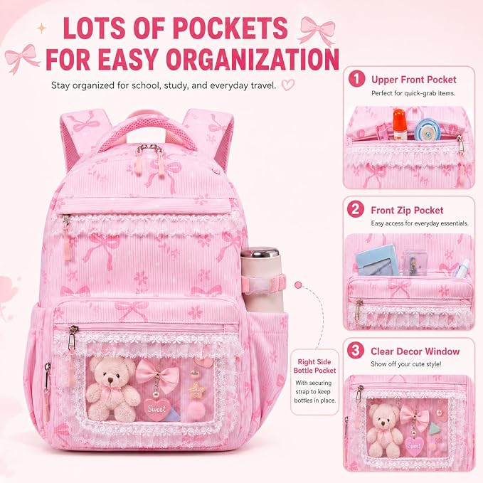 LEDAOU Backpack for Girls School Bag Kids Bookbag Teen Backpack Set Daypack with Lunch Bag and Pencil Case | Kids