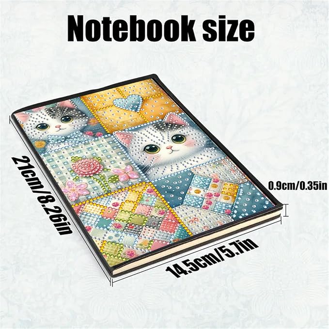 FRANDEK Diamond Art Painting Notebook Kit, Plaid Cat A5 DIY Journal with 50 Blank Pages, Crystal Rhinestone Cover with Waterproof Canvas, Beginner Craft Set with Full Tools for Adults