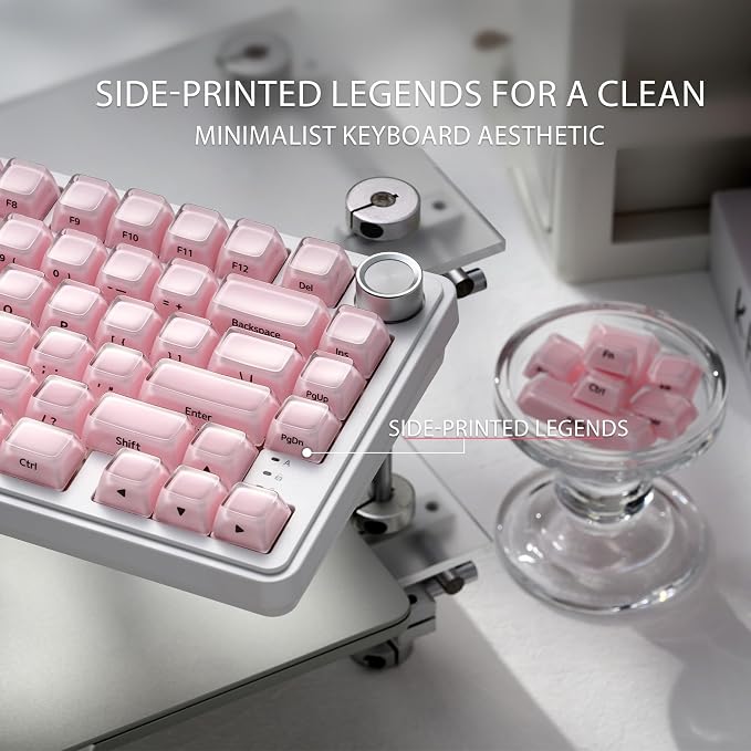 OHY XVX Jelly R2 Side-Printed Translucent MDA Profile Keycap Set, 122 Keys Double Shot PC+ABS Keycaps for MX Switches & ANSI Layout Mechanical Keyboards-Pink