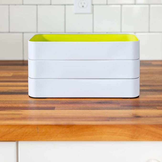 Three by Three Seattle Metal Drawer Organizer Tray Set, 6-Pc, 2" (Assorted) | Deep 2" food-safe colorful metal bins; soft non-scratch base; kitchen, vanity, bathroom & office drawer storage