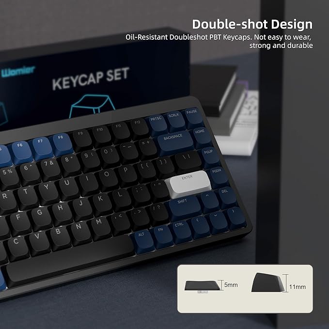 Womier Low Profile Keycaps - PBT Shine Through Keycaps for Mechanical Keyboard 60 65 75 100 Percent, Custom Key caps Full Size for Cherry Gateron MX Switches Mechanical Keyboard, Dark Blue