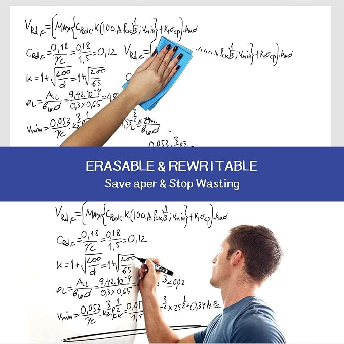 White Dry Erase Paper Roll - 17.3” x 96” (8 Feet) - 3 Dry Erase Markers Included - Adhesive Whiteboard Wallpaper Decal - White Board Sticker Roll for Refrigerator, Desk, Office