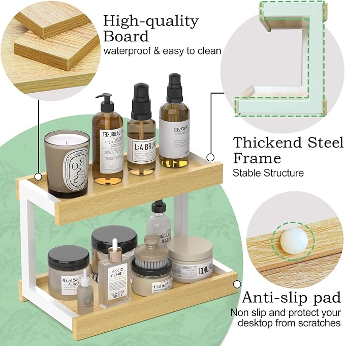 MARTY Counter Shelf Organizer, 2 Tier Spice Rack for Countertop, Maple | Coffee Bar/Station/Syrup Organizer for Countertop, 15.75''Lx8.9"W Large Desk Shelf Riser, for Kitchen Bathroom Bedroom Office